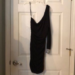 Black one sleeve cocktail mini dress